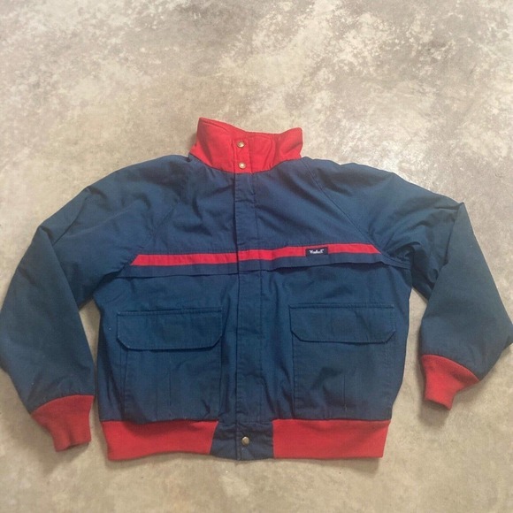 Woolrich Jacket Mens Size‎ XL Bomber 80s 90s Full Zip Red Stripe Blue High Neck